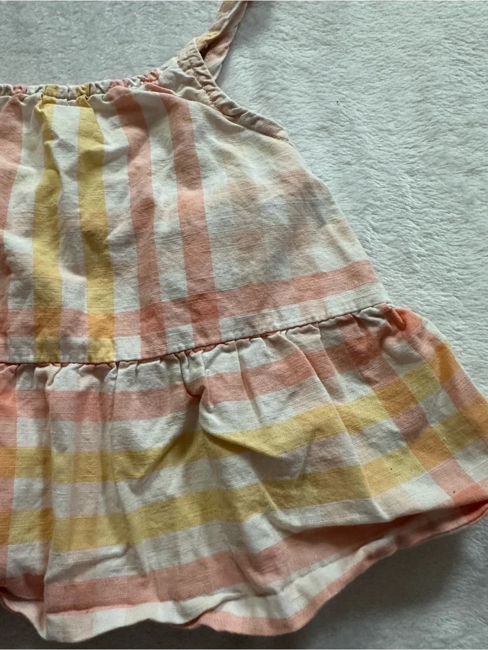 OshKosh B'Gosh Gingham Sleeveless Top Pink Yellow Toddler Girls Size 4T Cut Out